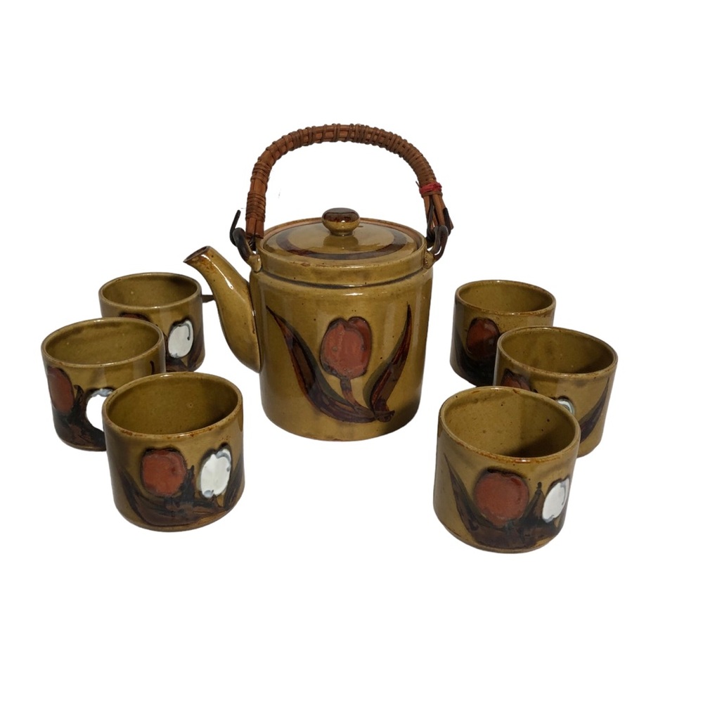 Vintage Asahi Japan pottery teapot & cups